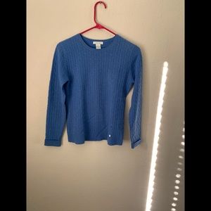 Tweeds 100% 2-ply Cashmere Blue Cable Knit Round neck Sweater Small.
